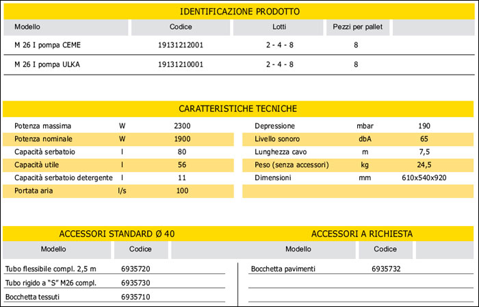 Scheda tecnica e caratteristiche Lavamoquettes M 26 Ghibli