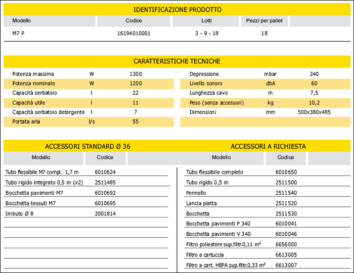 Scheda tecnica e caratteristiche Lavamoquettes M 7 P Ghibli