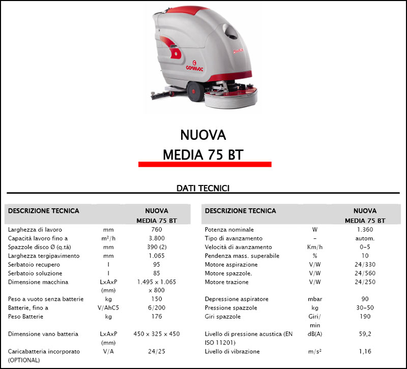 Lavasciuga-Lavapavimenti COMAC Nuova Media 75 BT