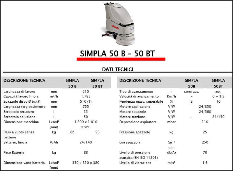 Lavasciuga-Lavapavimenti COMAC Simpla 50 B-BT