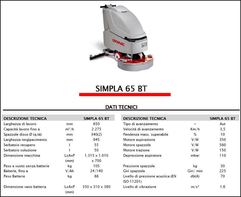 Lavasciuga-Lavapavimenti COMAC Simpla 65 BT